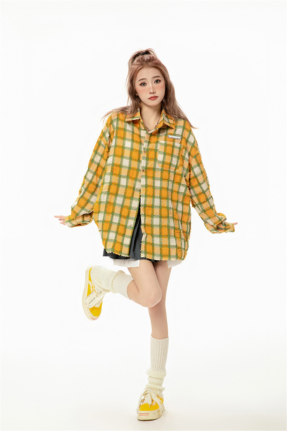 Loose Casual American High Street Frayed Design Lapel Shirt
