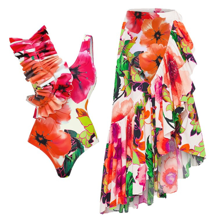 Women's One-piece Swimsuit Conservatively Thin Vintage Print - Image 5