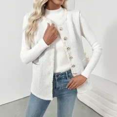 Solid Color High Class Elegant Elegant Cardigan Vest Coat For Women - White - View 1