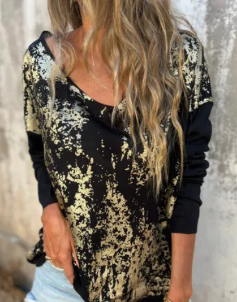 Women's Fashion Printing V neck Long Sleeve Top 5 Models D764 4Xl - Shop at LoveMi