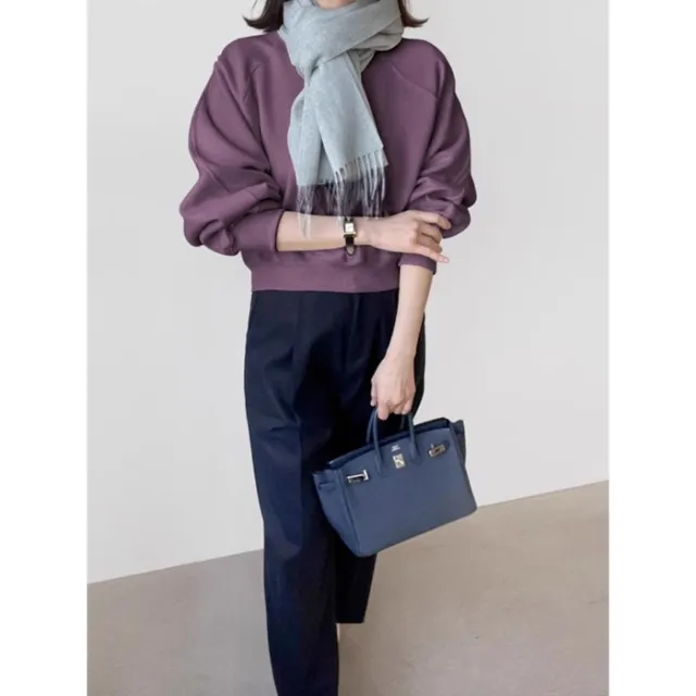 New Round Neck Short Retro Women's Top Purple - Shop at LoveMi