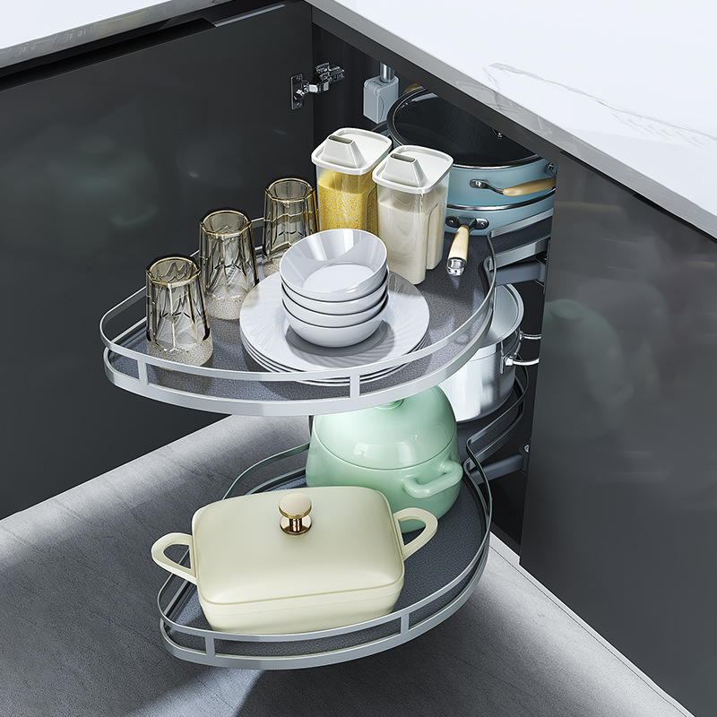 Kitchen Double-layer Storage Rotating Corner Pull-out Basket