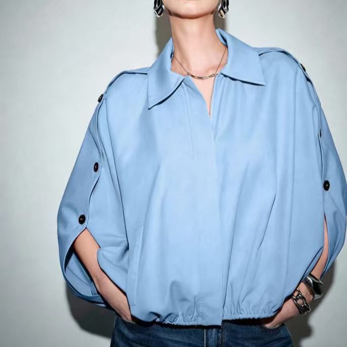 Womens Short Notched-collar Batwing-sleeve Jacket