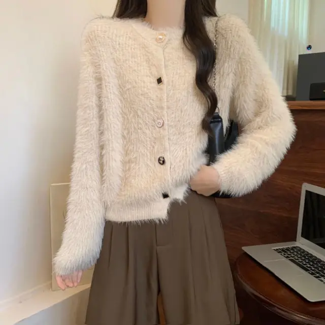 Soft Glutinous Mink Sweater Coat Women's Loose Apricot - Shop at LoveMi