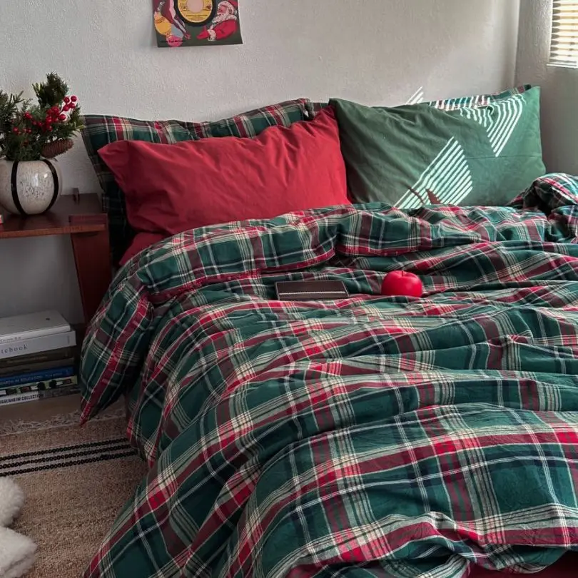 Ins Nordic Simple Plaid Christmas Cotton Yarn-dyed