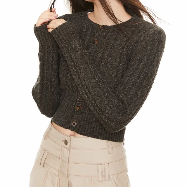 American Retro Slim Knit Short Cardigan Coat Deep Flower Gray - Shop at LoveMi