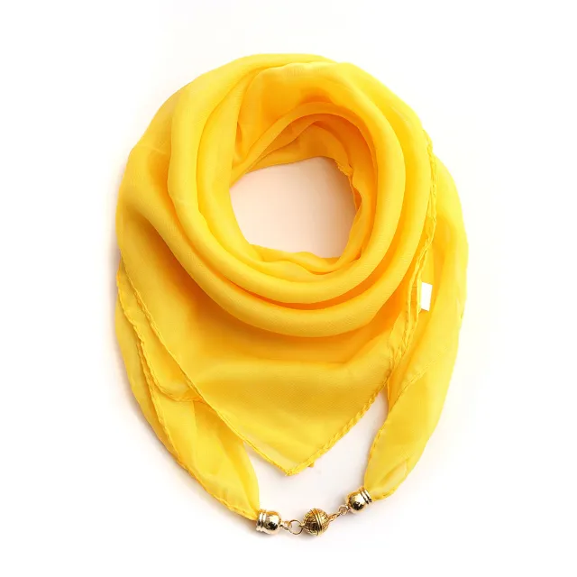 Fashion Monochrome Golden Ball Chiffon Magnetic Buckle Silk Scarf 8 Turmeric - Shop at LoveMi
