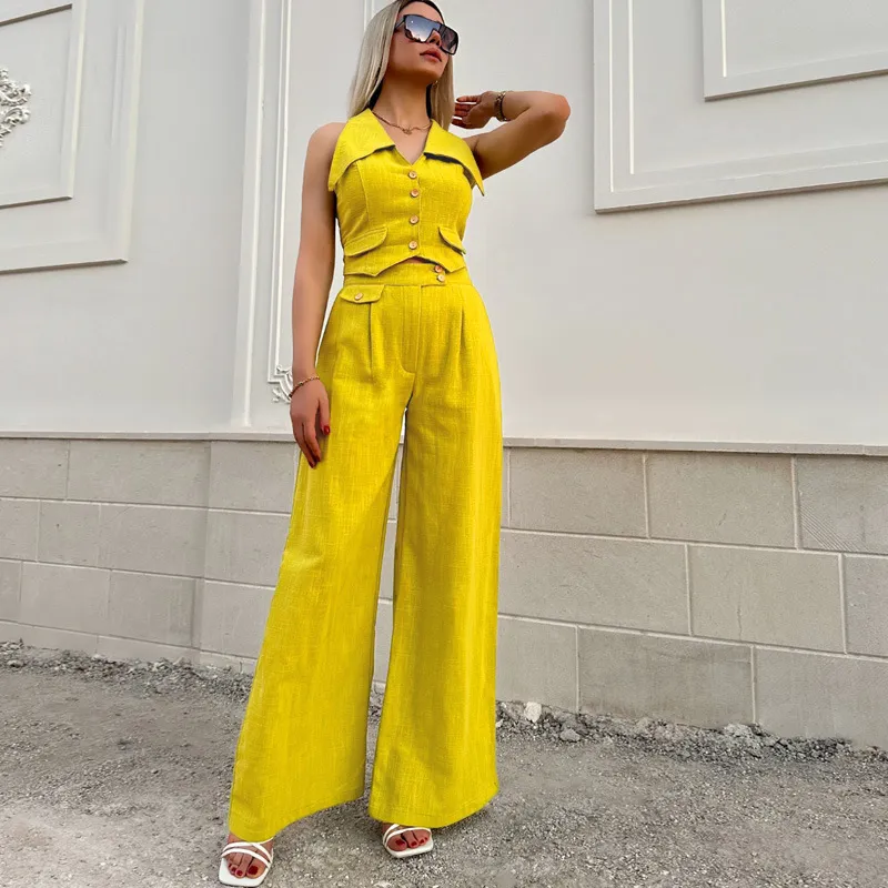 European And American Suit Women's Fashion High Sense Ladies Two-piece Set - Yellow
