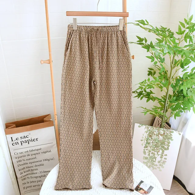 Straight Cotton Loose Home Pants Pajama Pants With Pockets Can Be Worn Outside Fairy Brown Blue And White - Shop at LoveMi