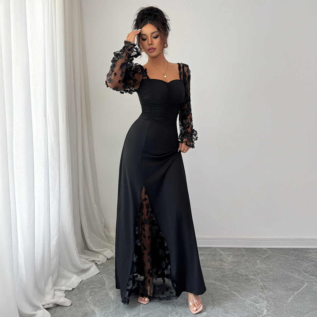 Long Sleeve Dress Dress Elegant Graceful Dress Polyester Dress