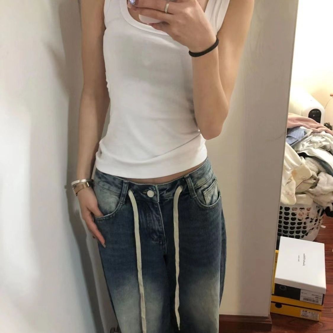 Fat Girl Retro Washed Jeans Women's Plus Size High Waist