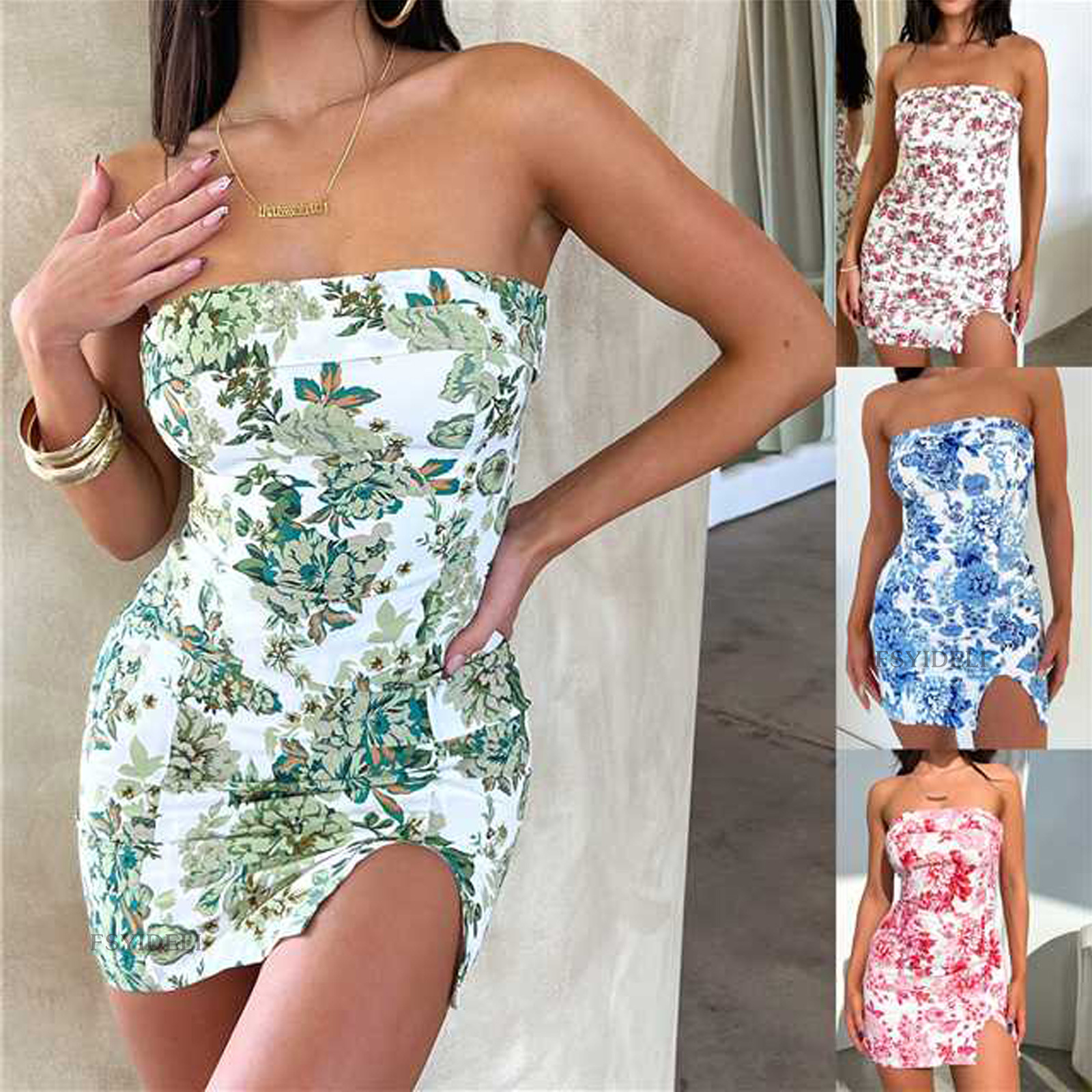 Flower Print Tube Top Dress Women