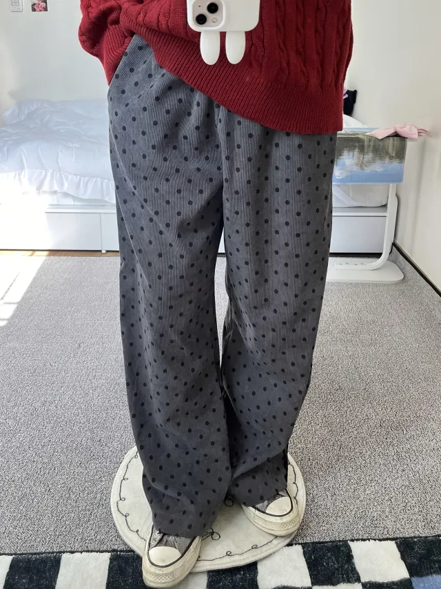 Thin Outer Wear Polka Dot Wide Leg Pants Drape All matching Drawstring Gray - Shop at LoveMi