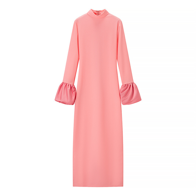 Hot Girl Half Turtleneck Puff Sleeve Dress