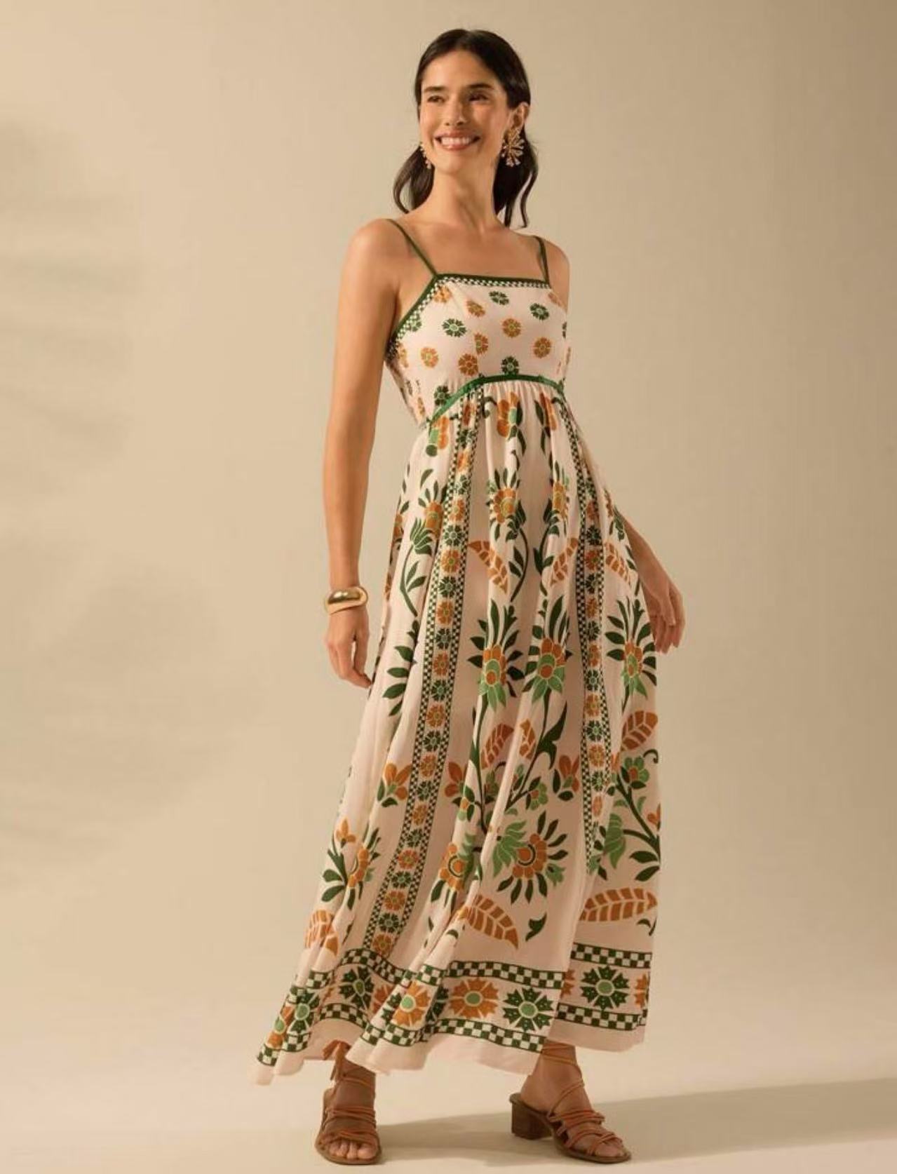 Printing Slip Dress Vacation Style Women's Clothing Green - Shop at LoveMi