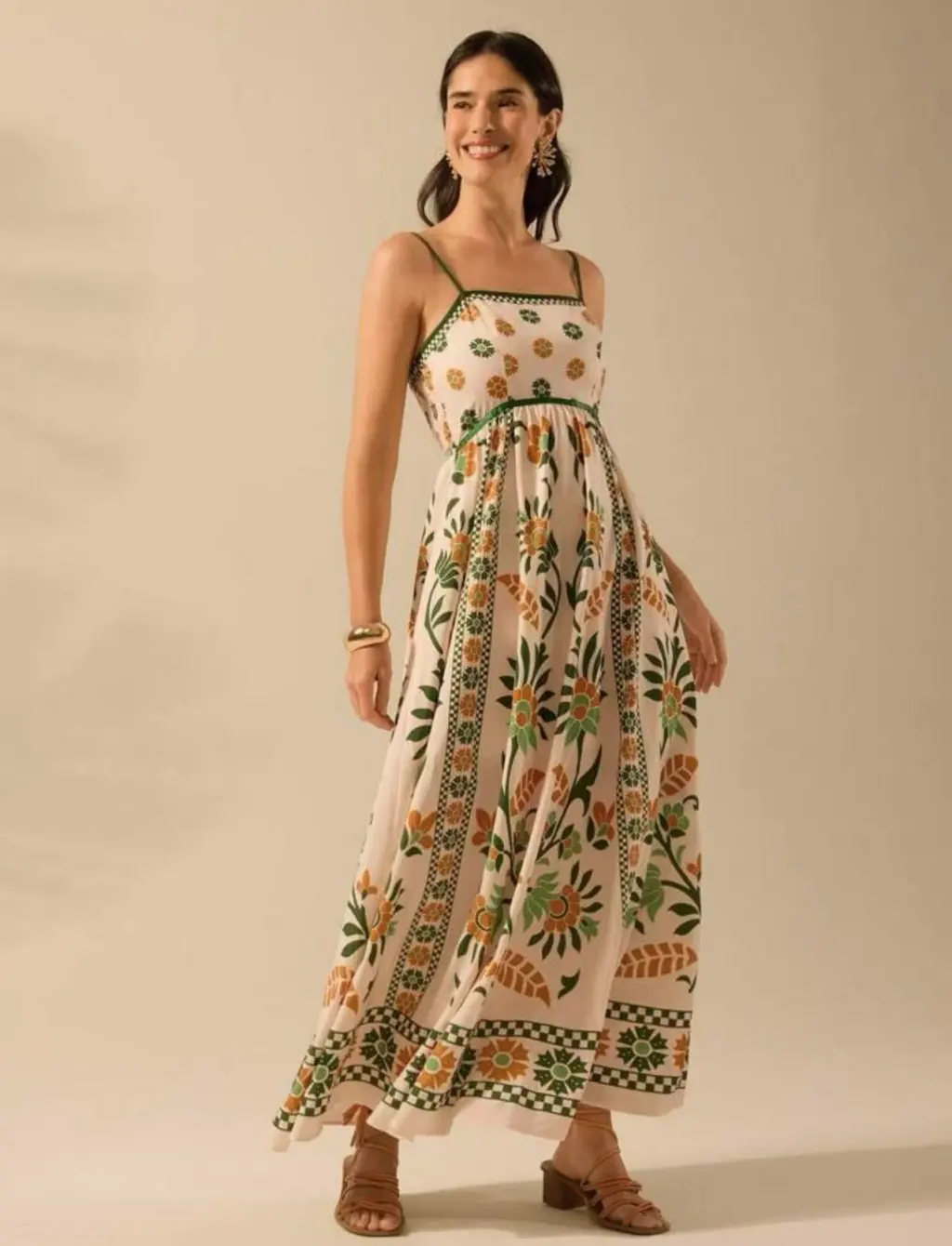 Printing Slip Dress Vacation Style Women's Clothing - Green