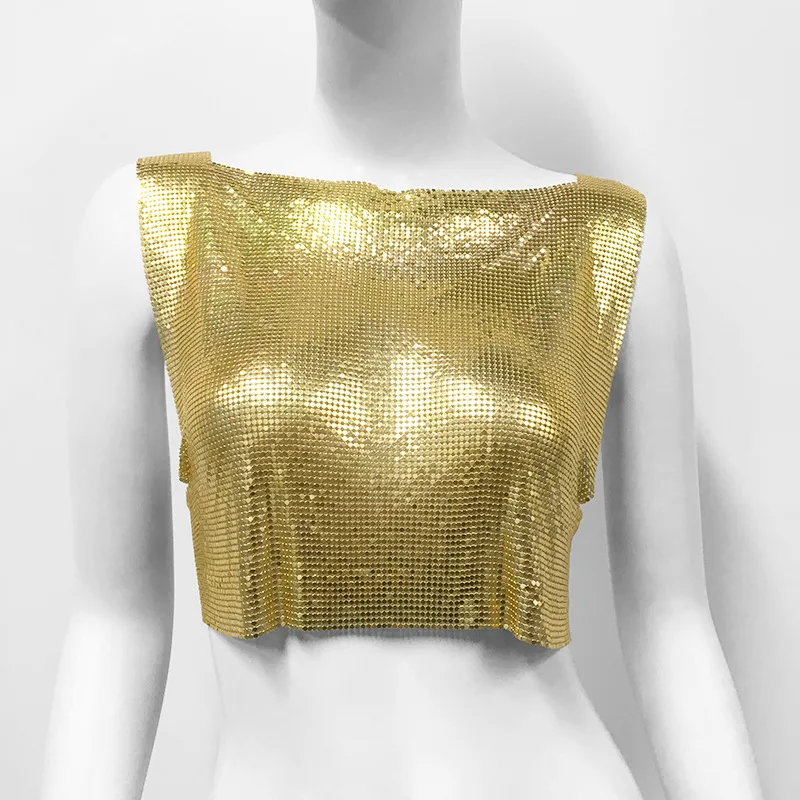 Women's Metal Sequins Top Sweet And Spicy Style Vest - Gold