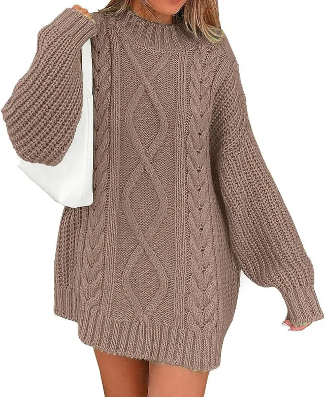 Women's Knitting Sweater Twisted Long Sleeve Loose Pullover Brown - Shop at LoveMi