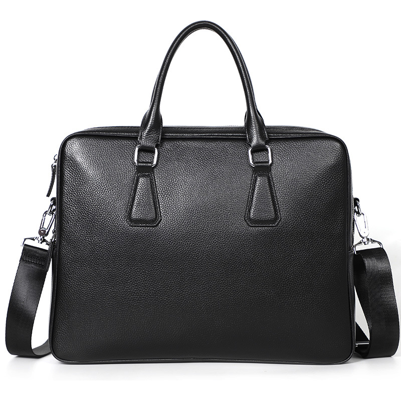 Handbag Men's Leather Briefcase Cowhide Horizontal Large Capacity Black - Shop at LoveMi