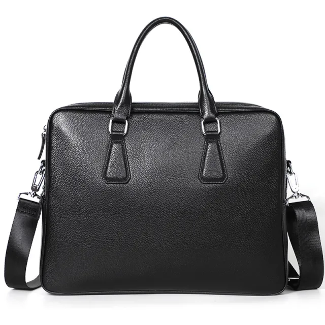 Handbag Men's Leather Briefcase Cowhide Horizontal Large Capacity Black - Shop at LoveMi