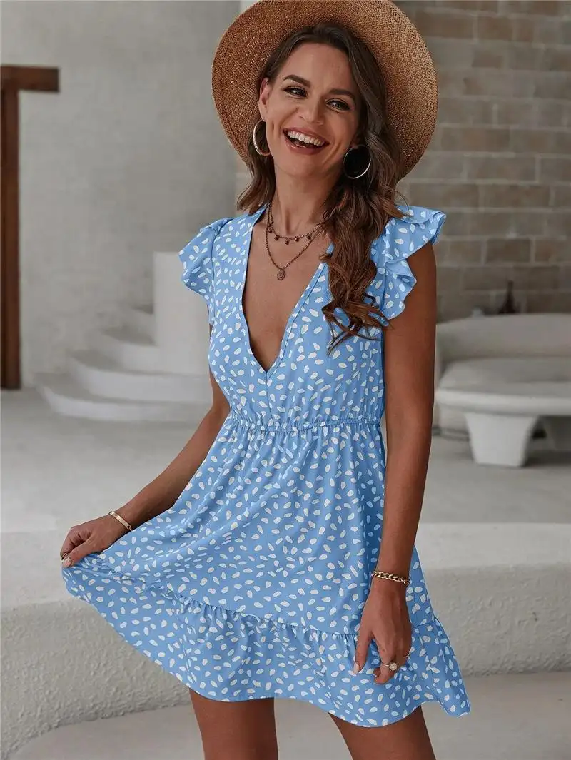 Women's Printed Sexy Sleeveless Loose V-neck Dress