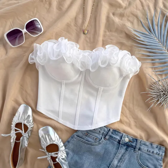 Elegant Three dimensional Floral Sheer Camisole With A Pure Alluring Vibe White - Shop at LoveMi