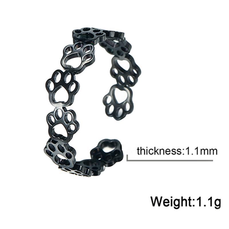 Stainless Steel Black Cut-out Cat's Paw Footprints Open Ring - Image 3