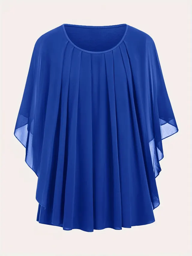 European And American Plus Size Women's Clothes New Belly covering Slimming Loose Solid Color Short Sleeve Blue - Shop at LoveMi
