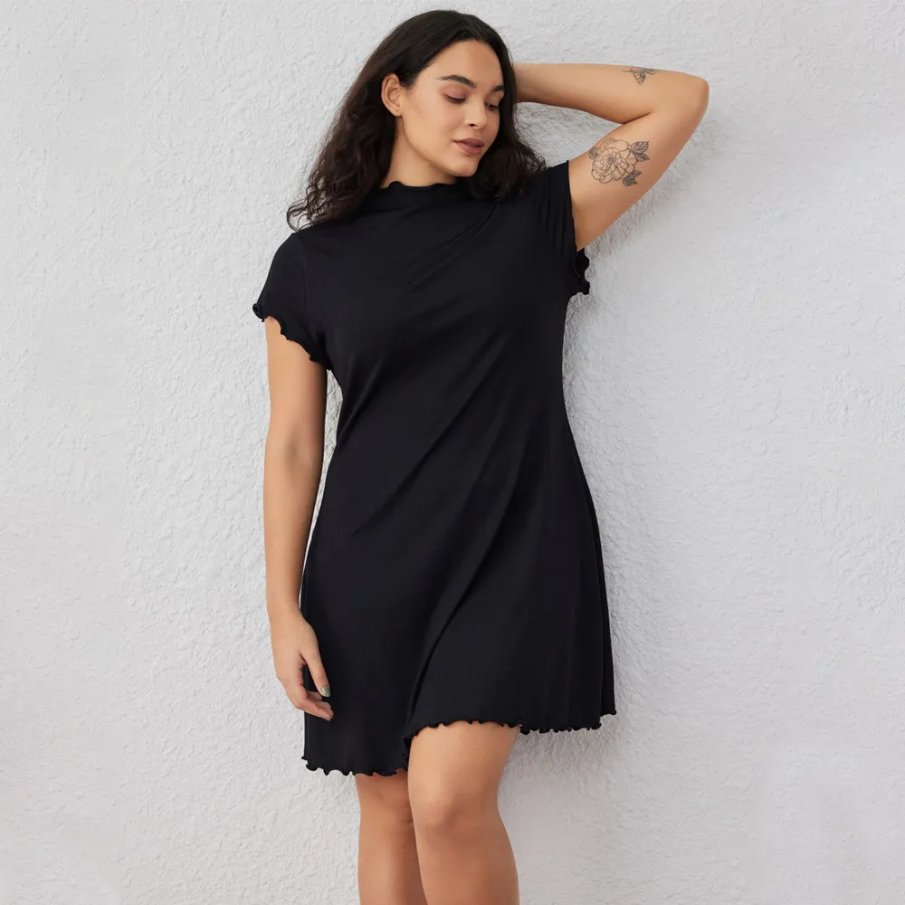 Women's Simple And Elegant Knitted Maxi Short-sleeve Dress - Black