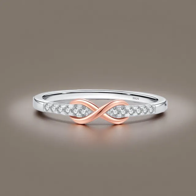 S925 Stamped Women's Ring Lucky 8 With Zirconia Silver Rose Gold - Shop at LoveMi