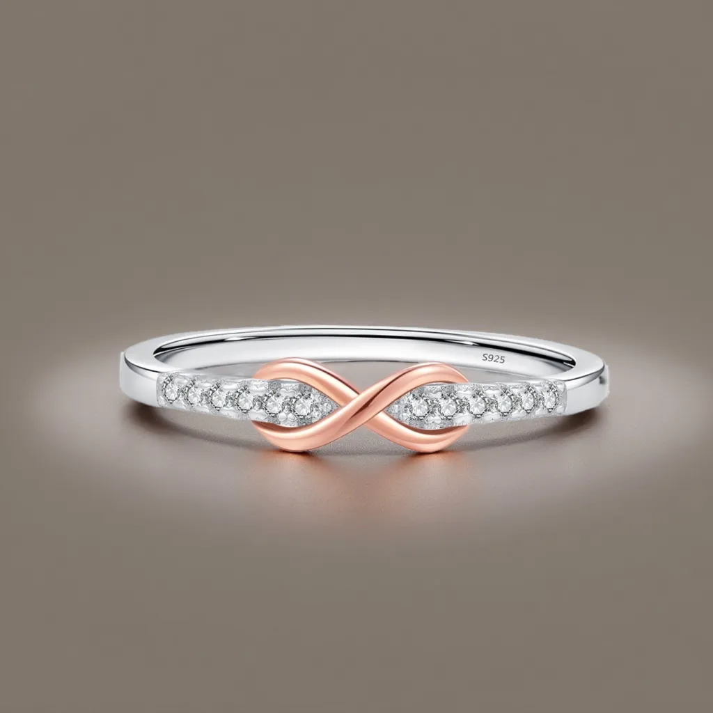 S925 Stamped Women's Ring Lucky 8 With Zirconia - Silver Rose Gold