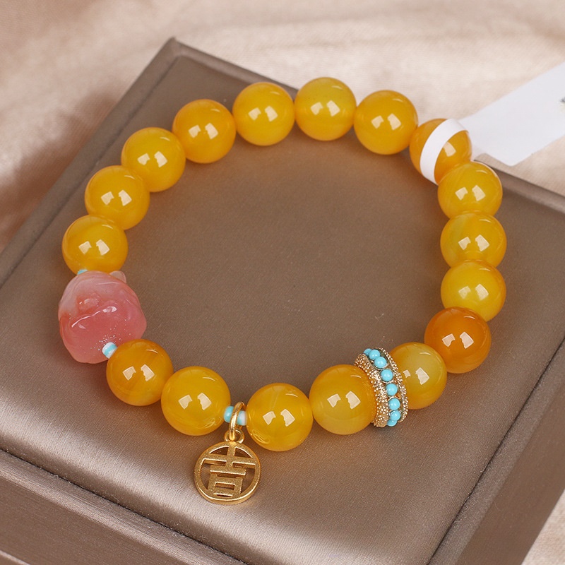 Natural Yellow Agate Single Circle Ball Bracelet Vintage Accessories