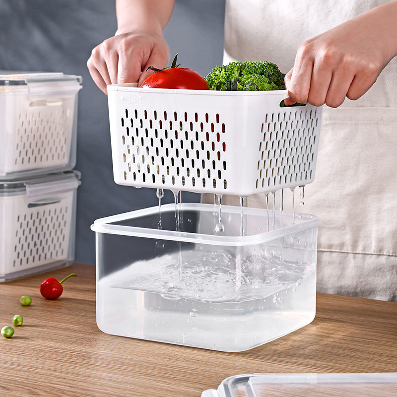 Double-layer Draining Plastic Food Storage Container Set 3