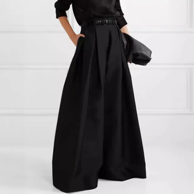High Waist Loose Pleated Solid Color Dress Black - Shop at LoveMi