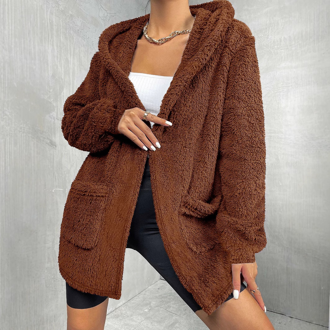 Fashion Casual Thick Women's Plush Top Hooded Jacket