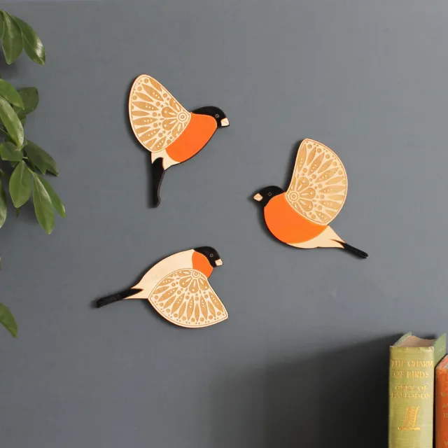 Wooden Flying Bird Wall Hanging Decoration Wall Pendant Red Belly Gray Sparrow - Shop at LoveMi