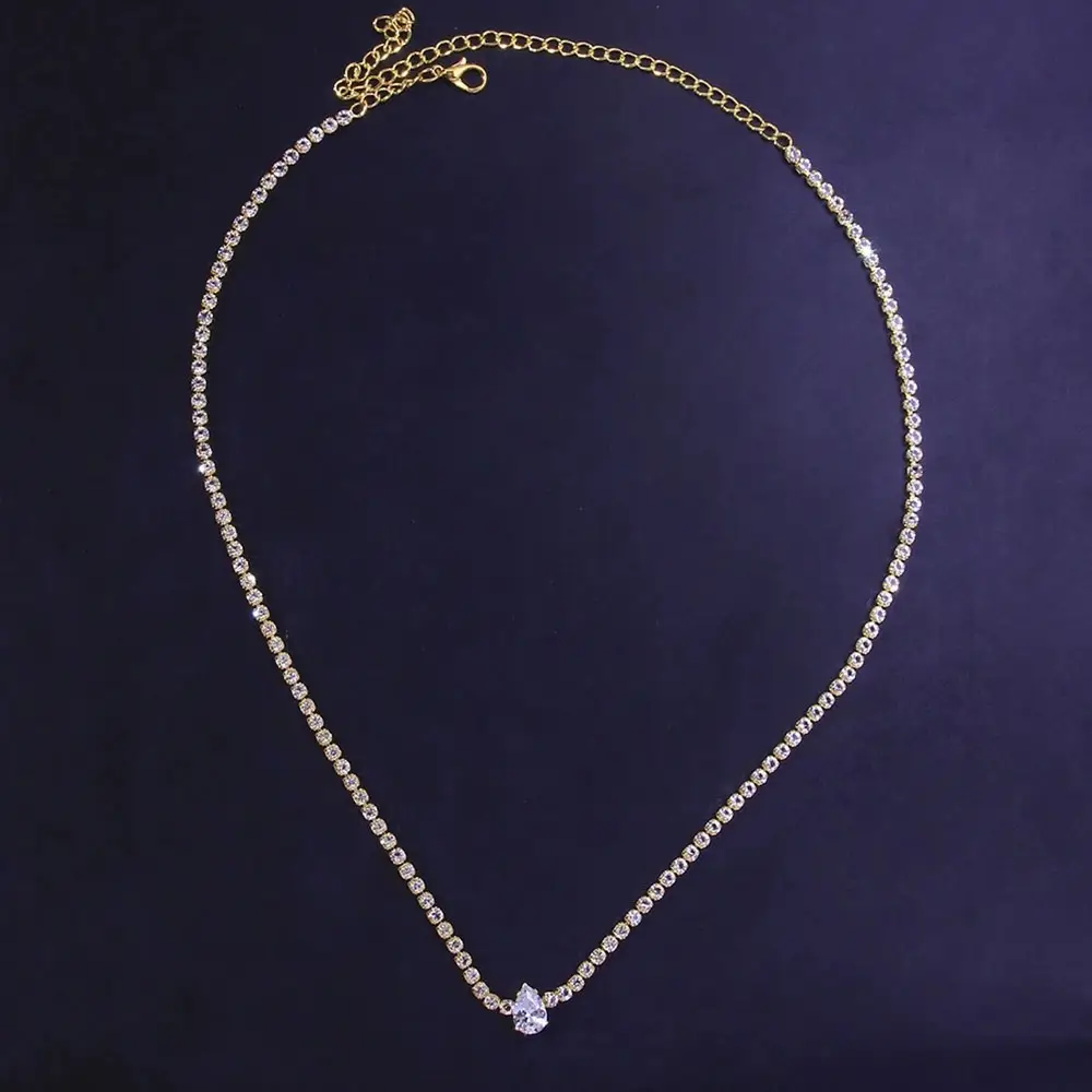 Ladies New Zircon Water Drops Necklace
