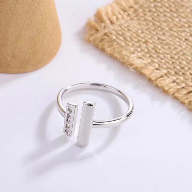 Double T Ring Niche Open Minimalist Style Ring Birthday Gift Valentine's Day Gift White Gold - Shop at LoveMi