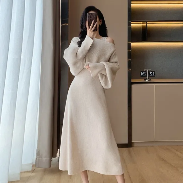New Sweater Vest Dress Two piece Set For Women Apricot - Shop at LoveMi