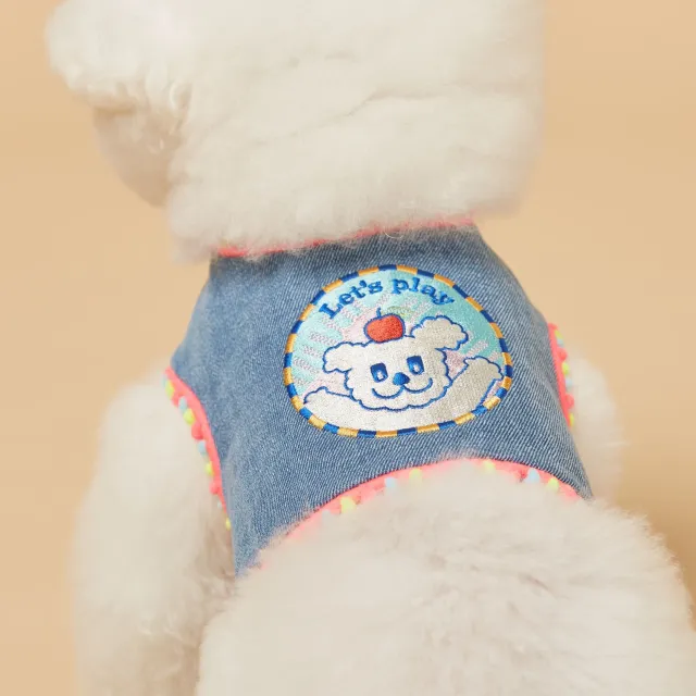 INS Style Korean Style Dark Denim Puppy Embroidery Breathable Four Seasons Chest Strap Light Blue - Shop at LoveMi