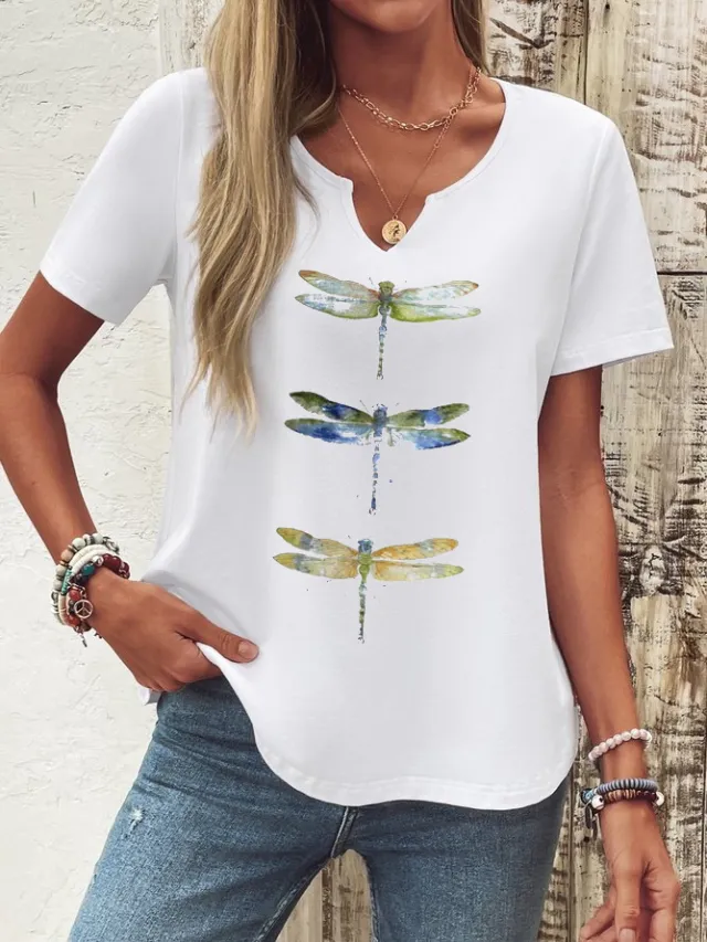 New V neck Female Animal Print Casual All match Short sleeved Top G107Z96 2Xl - Shop at LoveMi
