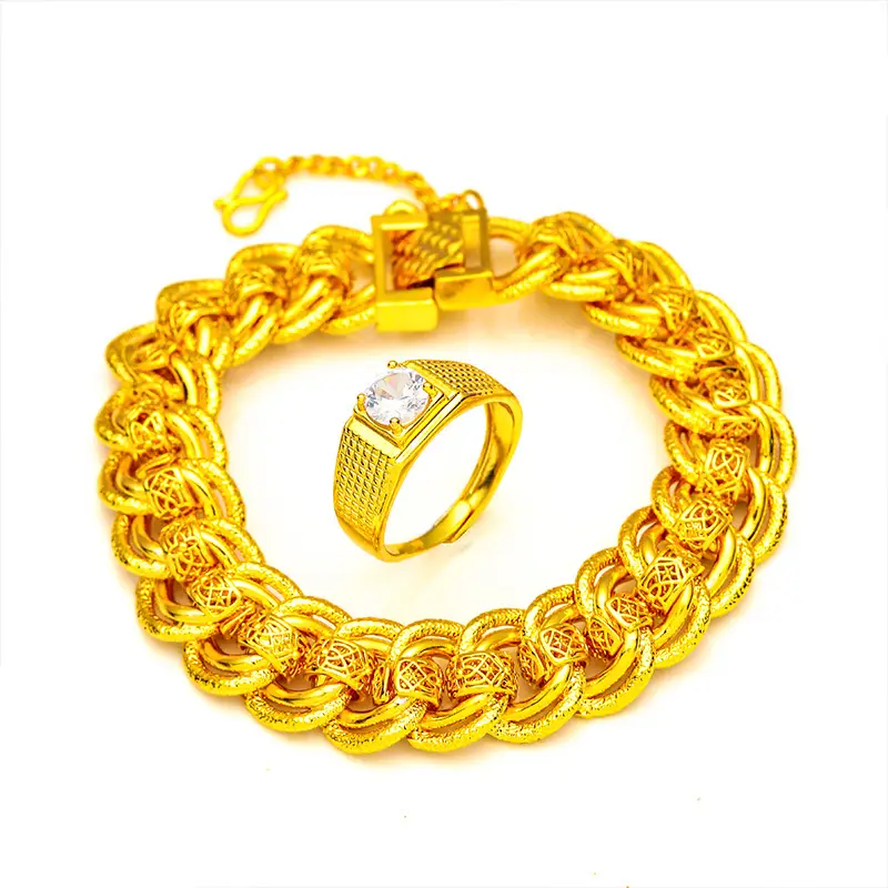 Classic Elegant Men's Ornament Simulation Gold Long Non-fading Gold-plated Brass Bracelet