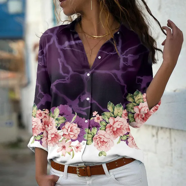 Fashion Printing Lapel Long Sleeve Shirt For Women Cscx9 M - Shop at LoveMi