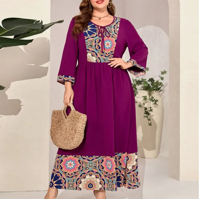 Ethnic Style Plus size Retro Dress For Women Purple - Shop at LoveMi