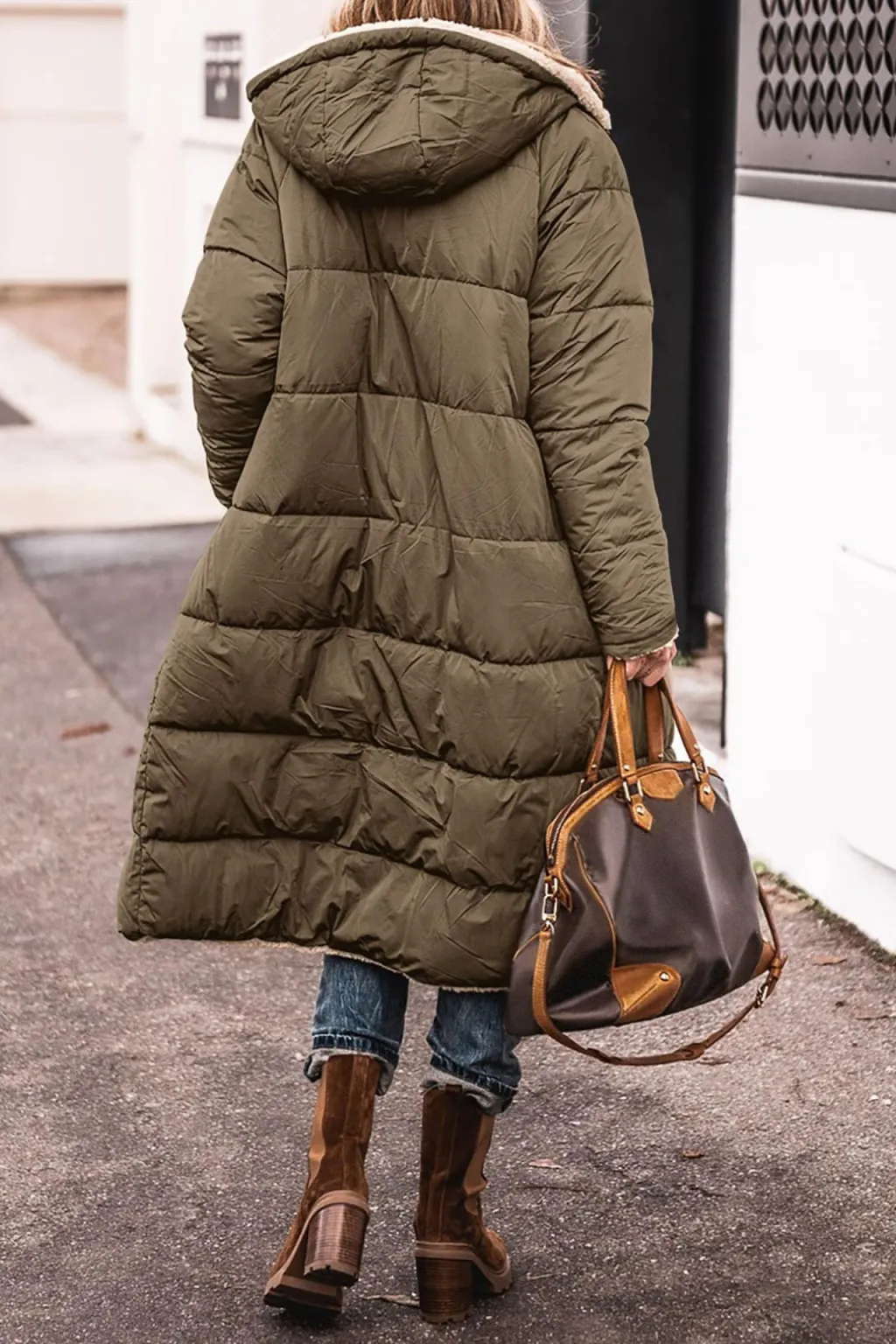 Women's Solid Color Hooded Cotton Jacket Long-sleeved Coat - Army Green