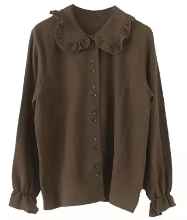 Western Style Youthful looking Spring And Autumn Vintage Shirt Brown Shirt Single - Shop at LoveMi