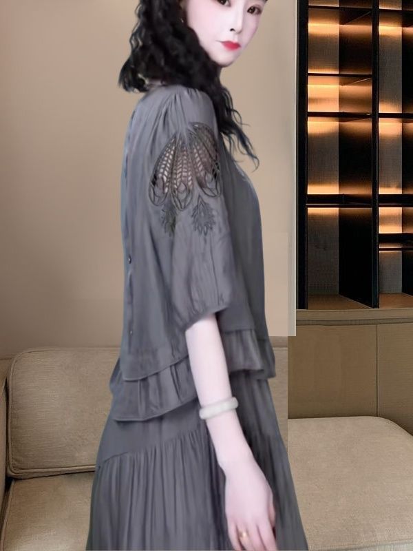 A-Line Three-Quarter Sleeve Midi Dress, picture 4 of 6
