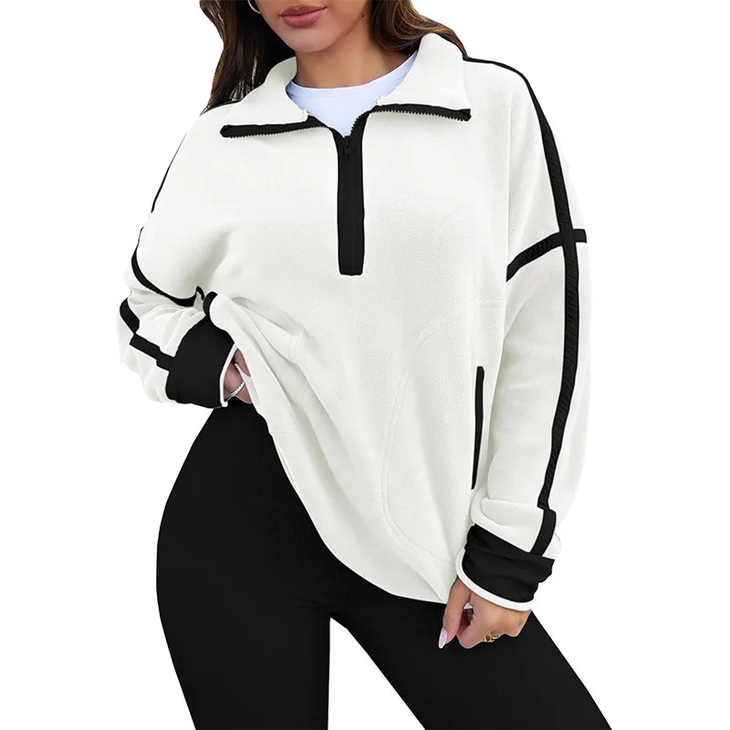 Casual Drawstring Short Loose Mock Neck Sweater - White