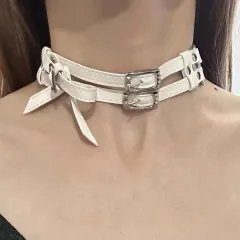 Women's Cool White Bow Leather Necklace - Double White Ballet Butterfly - View 1