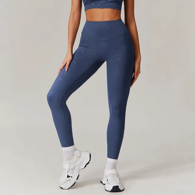 High Waist Bronzing Casual Yoga Pants Women's Running Quick drying Nude Feel Dark Blue - Shop at LoveMi